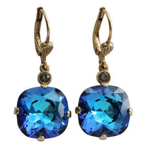 Catherine Popesco 14k Gold Plated Crystal Round Earrings, 6556G Bermuda Blue