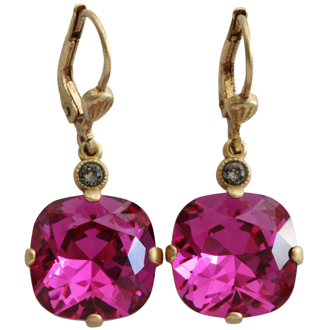 Catherine Popesco 14k Gold Plated Crystal Round Earrings, 6556G Fuchsia
