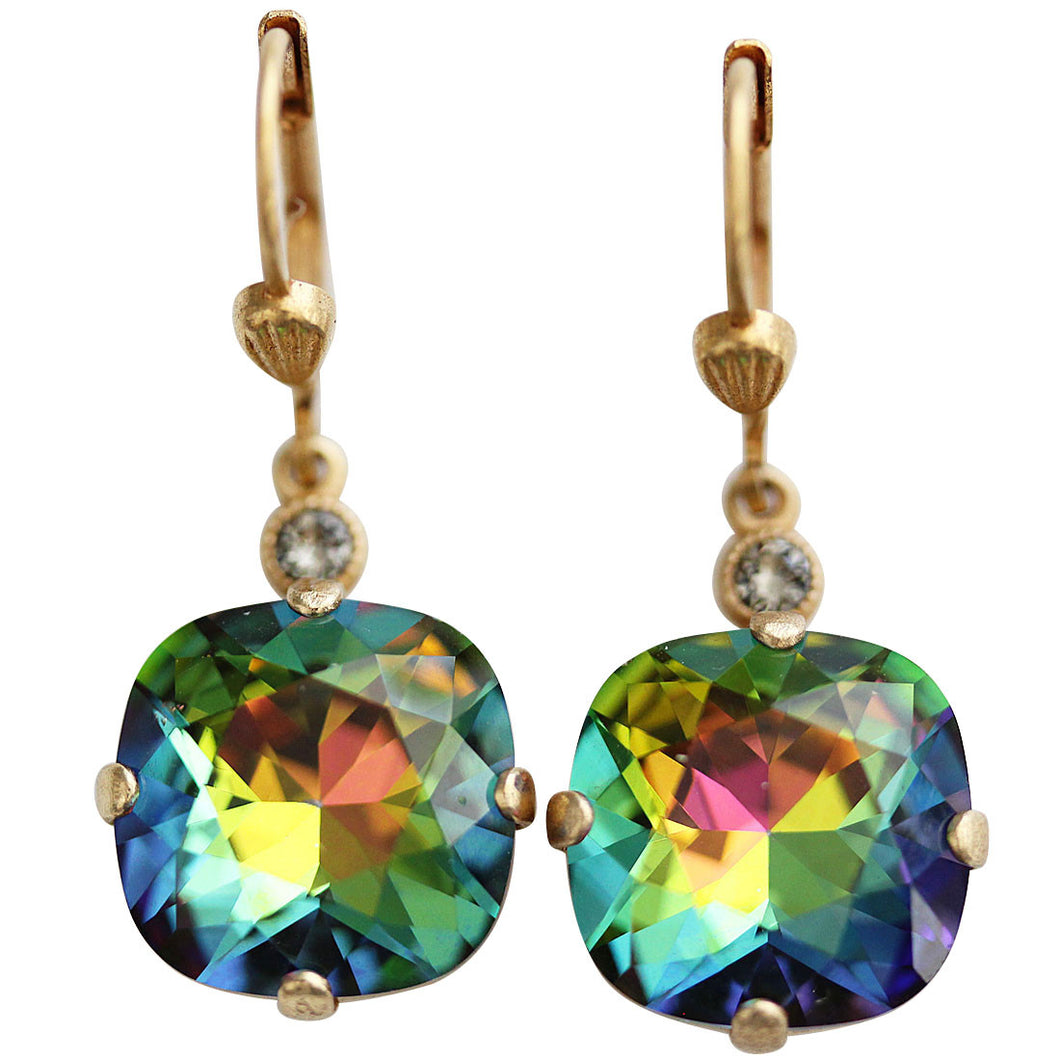 Catherine Popesco 14k Gold Plated Crystal Round Earrings, 6556G Heavy Vitrail (Rainbow) * Limited Edition *