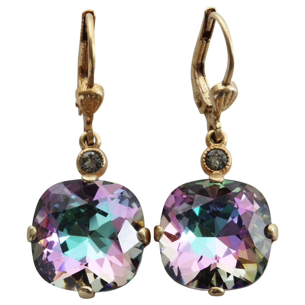 Catherine Popesco 14k Gold Plated Crystal Round Earrings, 6556G Light Vitrail (Frozen) * Limited Edition *
