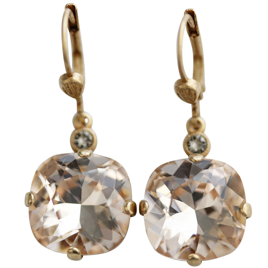 Catherine Popesco 14k Gold Plated Crystal Round Earrings, 6556G Silk (Nude) * Limited Edition *