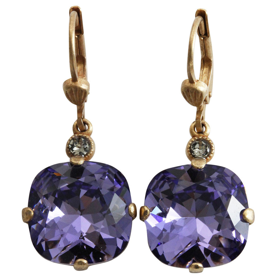Catherine Popesco 14k Gold Plated Crystal Round Earrings, 6556G Tanzanite