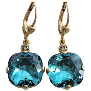 Catherine Popesco 14k Gold Plated Crystal Round Earrings, 6556G Teal