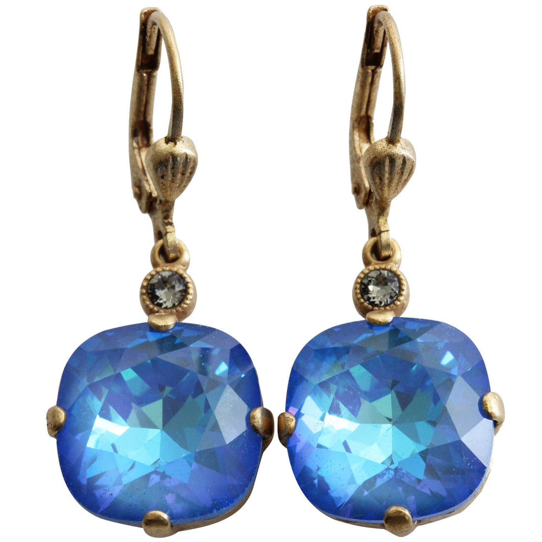 Catherine Popesco 14k Gold Plated Crystal Round Earrings, 6556G Ultra Blue