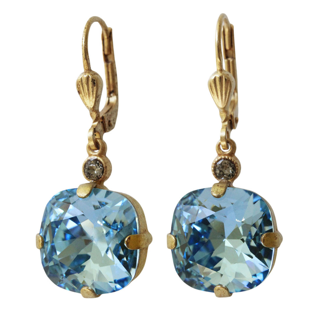 Catherine Popesco 14k Gold Plated Crystal Round Earrings, 6556G Aqua Blue