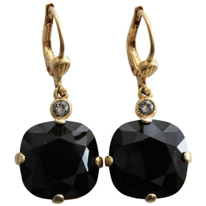 Catherine Popesco 14k Gold Plated Crystal Round Earrings, 6556G Black