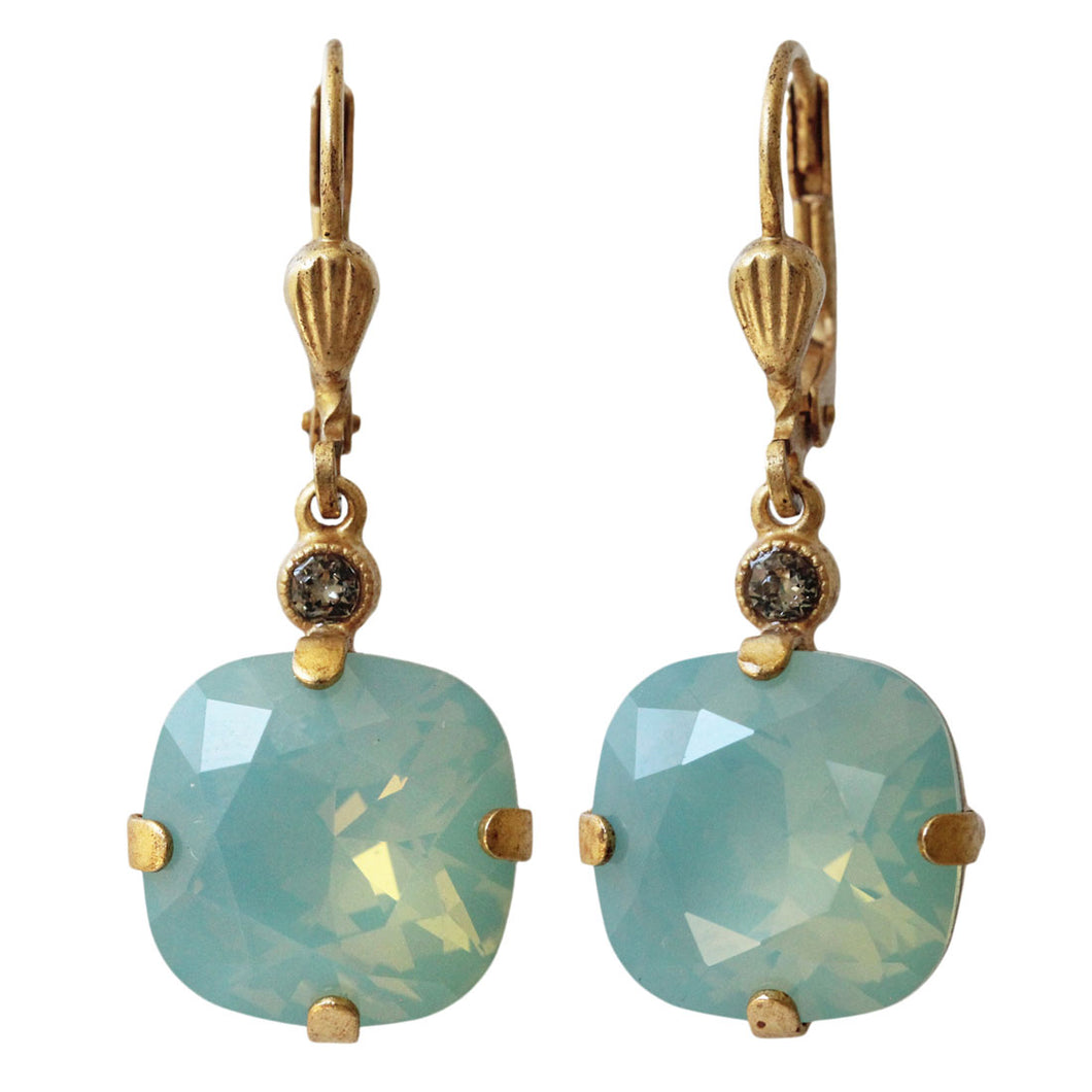Catherine Popesco 14k Gold Plated Crystal Round Earrings, 6556G Pacific Opal