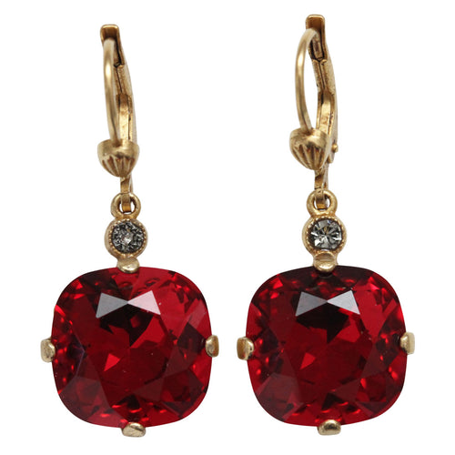 Catherine Popesco 14k Gold Plated Crystal Round Earrings, 6556G Scarlet Red