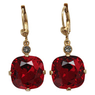 Catherine Popesco 14k Gold Plated Crystal Round Earrings, 6556G Scarlet Red