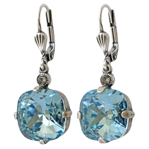 Catherine Popesco Sterling Silver Plated Crystal Round Earrings, 6556 Aqua Blue
