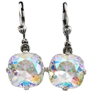 Catherine Popesco Sterling Silver Plated Crystal Round Earrings, 6556 Crystal AB * Limited Edition *