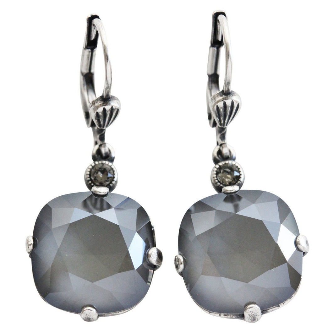 Catherine Popesco Sterling Silver Plated Crystal Round Earrings, 6556 Dark Gray