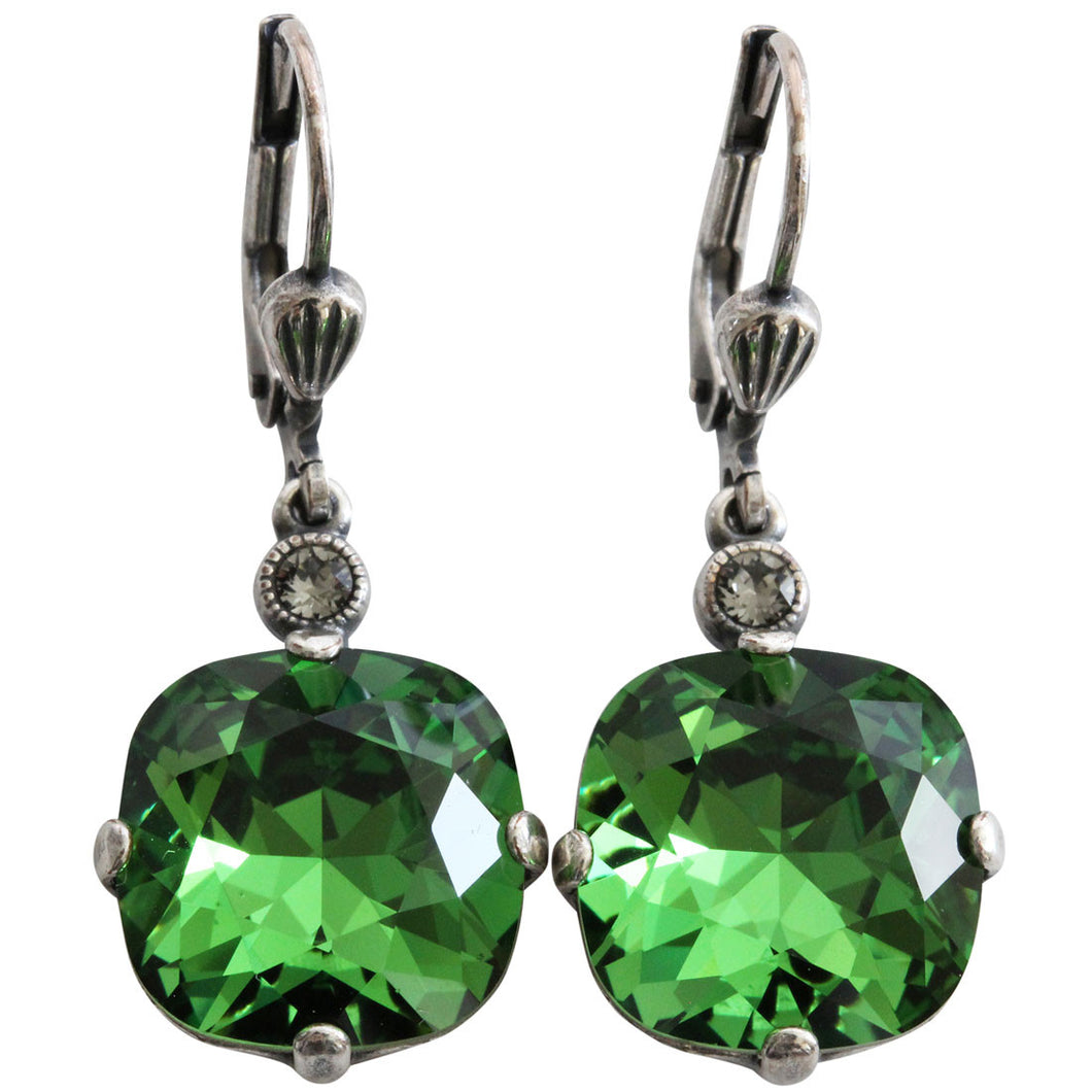 Catherine Popesco Sterling Silver Plated Crystal Round Earrings, 6556 Fern