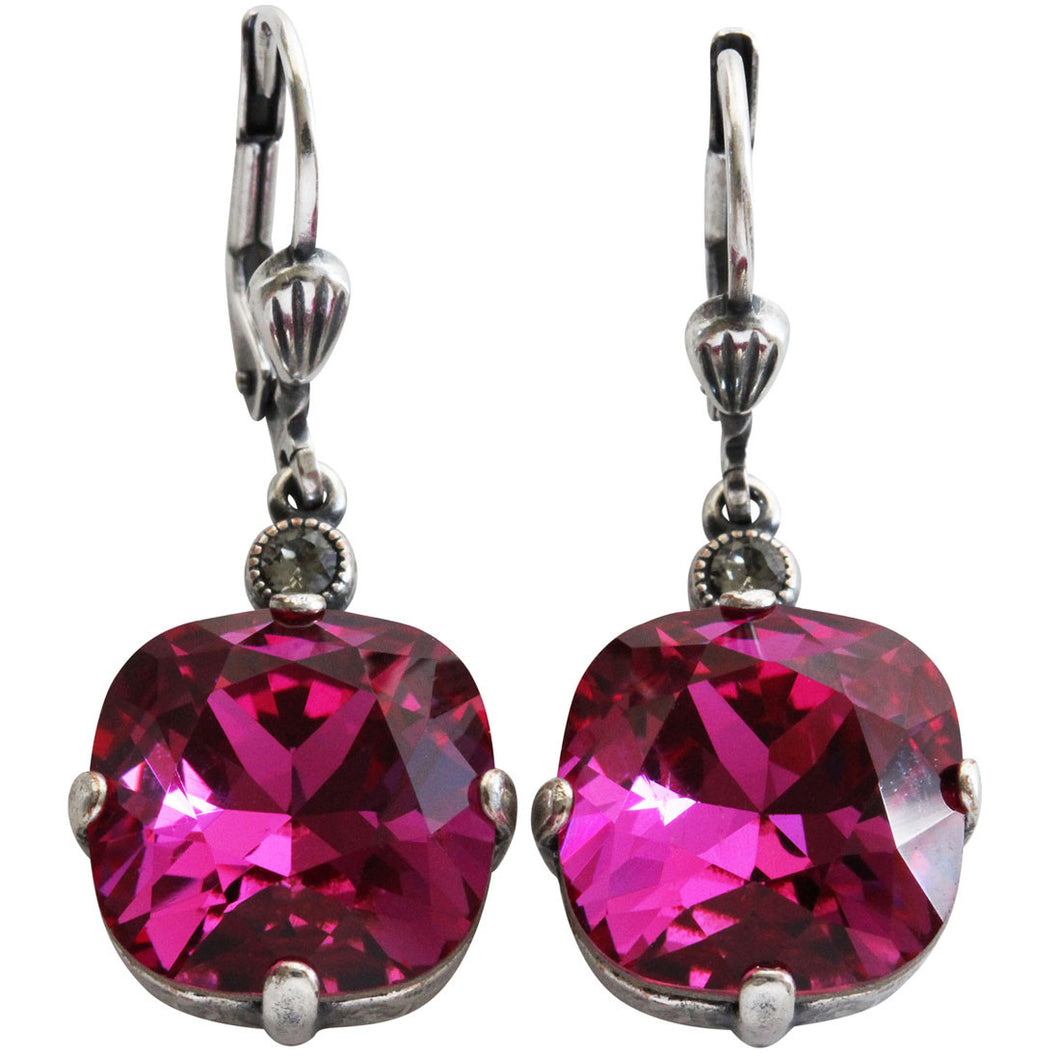 Catherine Popesco Sterling Silver Plated Crystal Round Earrings, 6556 Fuchsia