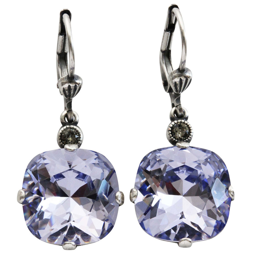 Catherine Popesco Sterling Silver Plated Crystal Round Earrings, 6556 Provence Lavender