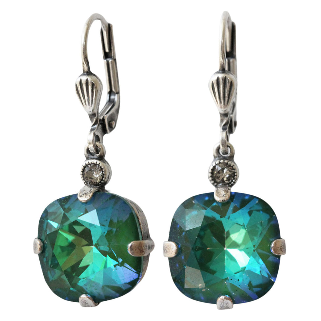 Catherine Popesco Sterling Silver Plated Crystal Round Earrings, 6556 Mermaid