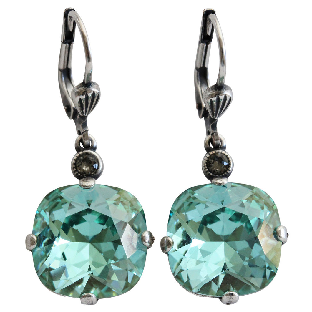 Catherine Popesco Sterling Silver Plated Crystal Round Earrings, 6556 Ocean