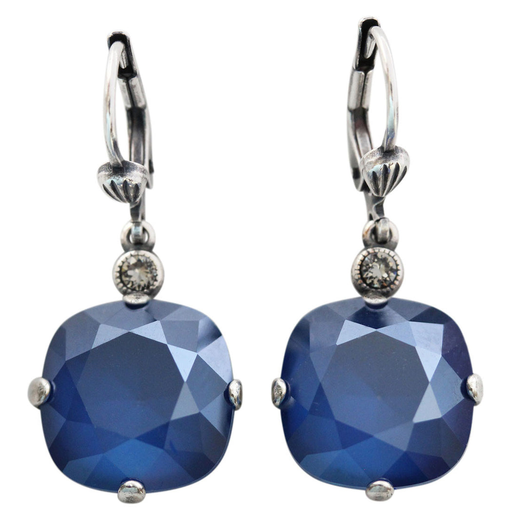 Catherine Popesco Sterling Silver Plated Crystal Round Earrings, 6556 Royal Blue