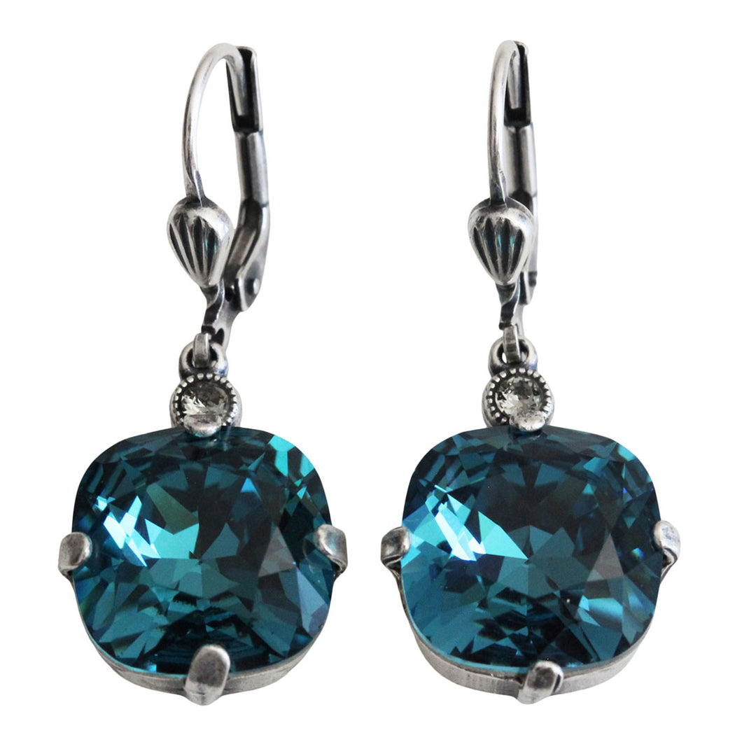 Catherine Popesco Sterling Silver Plated Crystal Round Earrings, 6556 Teal