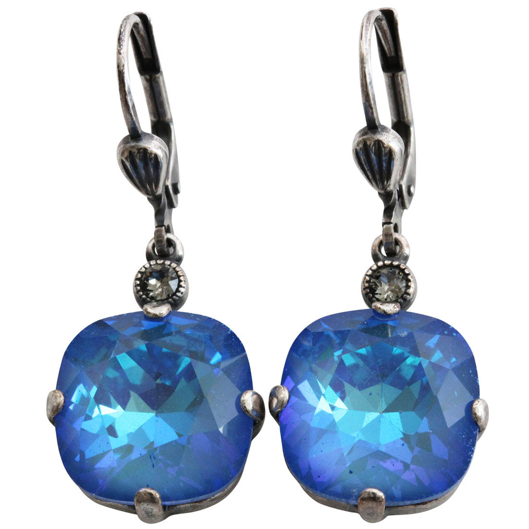 Catherine Popesco Sterling Silver Plated Crystal Round Earrings, 6556 Ultra Blue