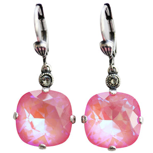 Catherine Popesco Sterling Silver Plated Crystal Round Earrings, 6556 Ultra Blush