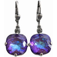 Catherine Popesco Sterling Silver Plated Crystal Round Earrings, 6556 Ultra Purple