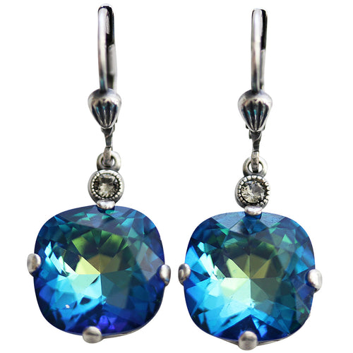 Catherine Popesco Sterling Silver Plated Crystal Round Earrings, 6556 Ultra Sky