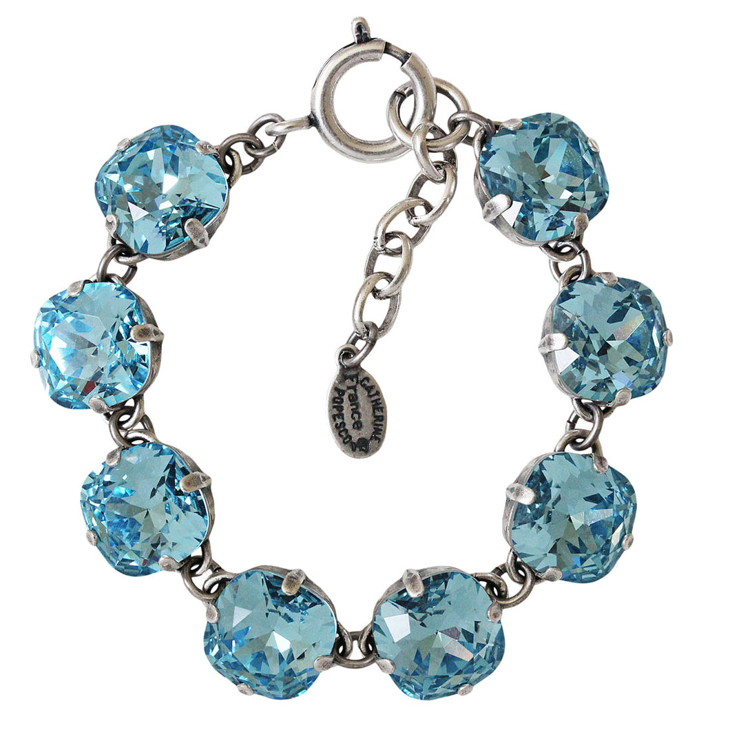 Catherine Popesco Sterling Silver Plated Crystal Round Bracelet, 1696 Aqua Blue