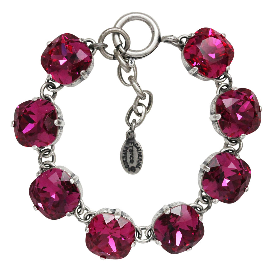 Catherine Popesco Sterling Silver Plated Crystal Round Bracelet, 1696 Fuchsia