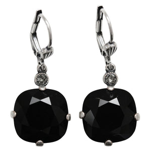 Catherine Popesco Sterling Silver Plated Crystal Round Earrings, 6556 Jet Black