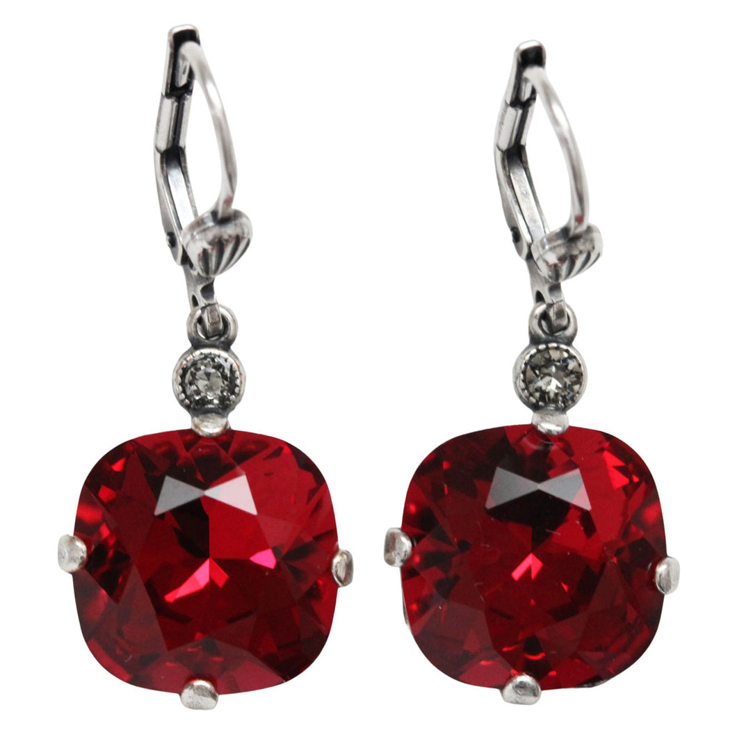 Catherine Popesco Sterling Silver Plated Crystal Round Earrings, 6556 Scarlet Red