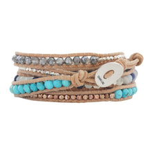 Chan Luu Amazonite Mix Turquoise Sterling Silver on Beige Leather 5 Wrap Bracelet BS-5286