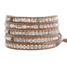 Chan Luu Pearl Mix and Cloudy Quartz Wrap Bracelet on Beige Leather BS-4564