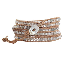 Chan Luu Pearl Mix and Cloudy Quartz Wrap Bracelet on Beige Leather BS-4564