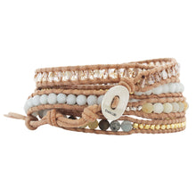 Chan Luu Matte Multi Amazonite Mix Sterling Silver Gold Plated Nuggets on Beige Leather 5 Wrap Bracelet BS-4622