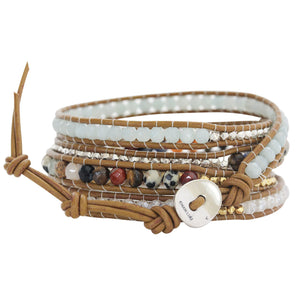 Chan Luu Multi Mix Colorful Semi-Precious Stones on Henna Leather Wrap Bracelet BS-5286