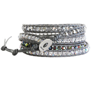Chan Luu Swarovski Crystal Mix on Grey Leather Wrap Bracelet BS-2257