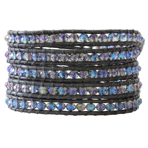 Chan Luu Crystal Denim Gunmetal Leather Wrap Bracelet BS-3469