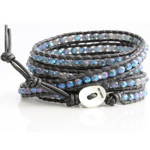 Chan Luu Crystal Denim Iridescent Gunmetal Leather Wrap Bracelet BS-3469