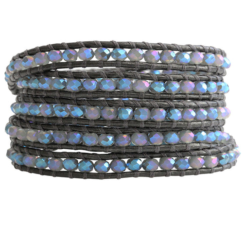 Chan Luu Crystal Denim Iridescent Gunmetal Leather Wrap Bracelet BS-3469