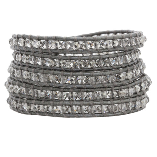 Chan Luu Grey Crystal on Grey Leather Wrap Bracelet BS-3469