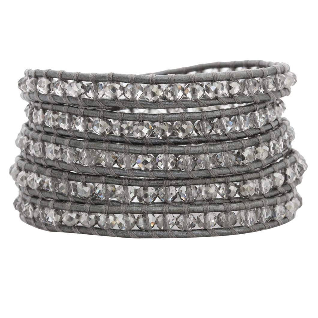Chan Luu Grey Crystal on Grey Leather Wrap Bracelet BS-3469
