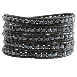 Chan Luu Crystal Midnight Black Leather Wrap Bracelet BS-3469