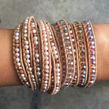 Chan Luu Rosaline Mix Swarovski Crystal Mix on Beige Leather Wrap Bracelet bs-2257