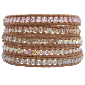 Chan Luu Rosaline Mix Swarovski Crystal Mix on Beige Leather Wrap Bracelet bs-2257
