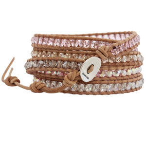 Chan Luu Rosaline Mix Swarovski Crystal Mix on Beige Leather Wrap Bracelet bs-2257
