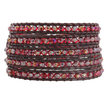 Chan Luu Iridescent Red AB Crystal on Maroon Leather Wrap Bracelet BS-3469