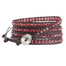 Chan Luu Iridescent Red AB Crystal on Maroon Leather Wrap Bracelet BS-3469