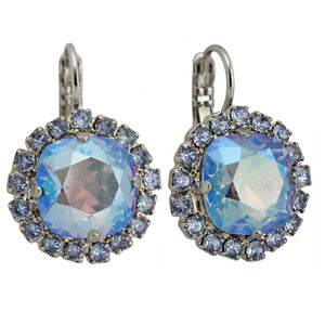 Mariana "Cake Batter" Rhodium Plated Cushion Cut Cluster Crystal Earrings, Blue Shimmer 1080/4 1147ro