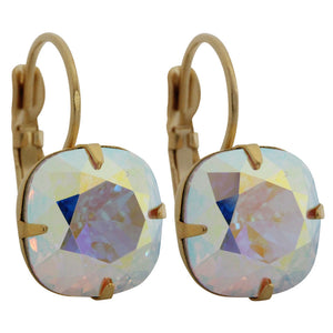 Liz Palacios 14k Gold Plated Large Cushion Swarovski Crystal Earrings, SE-6 Crystal AB